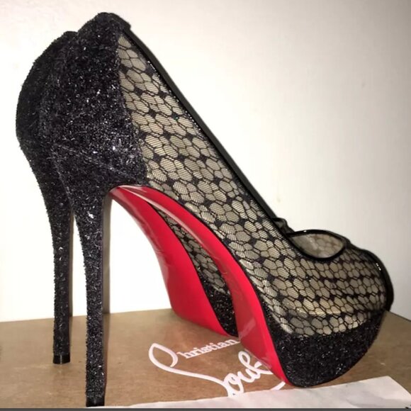 Christian Louboutin Platform Peep Toe Lace Patent Leather - Picture 8 of 9